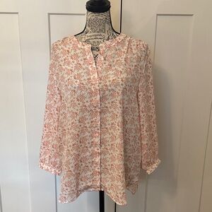 JACHS Girlfriend White Blouse with Coral Floral Print